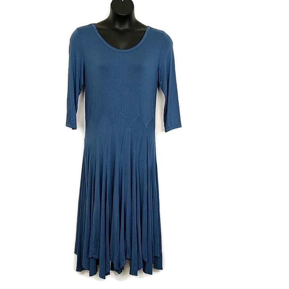Motto Retro Dress Womens Medium Blue 3/4 Sleeve Handkerchief Hem M8990G